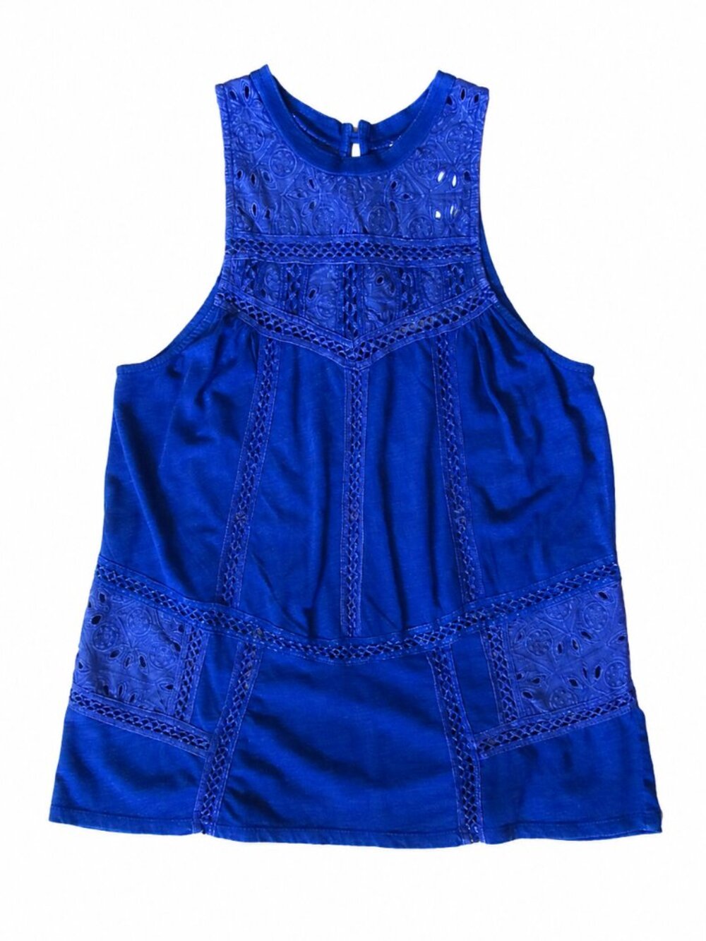 Lucky Brand Blue Embroidered Eyelet Boho Tank Top | Small